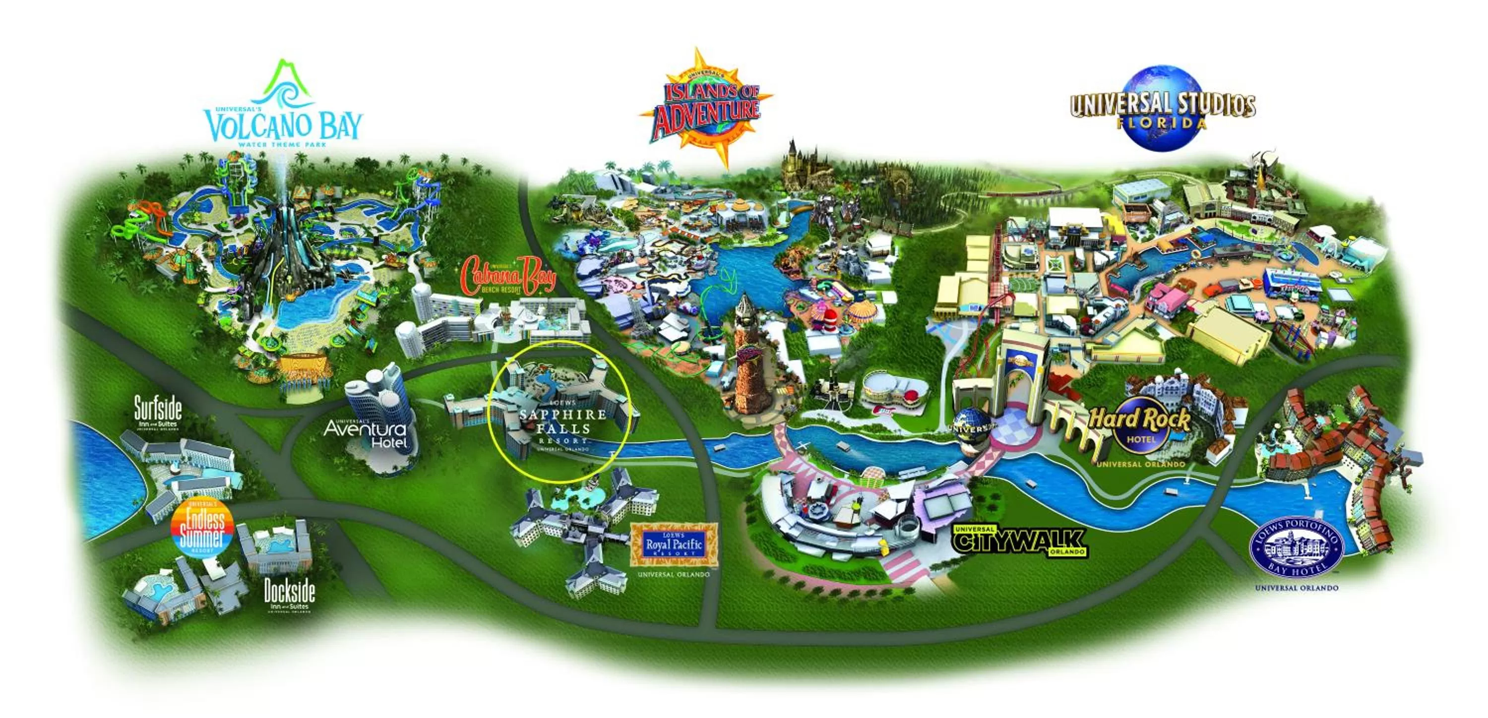 Bird's eye view in Universal's Loews Sapphire Falls Resort