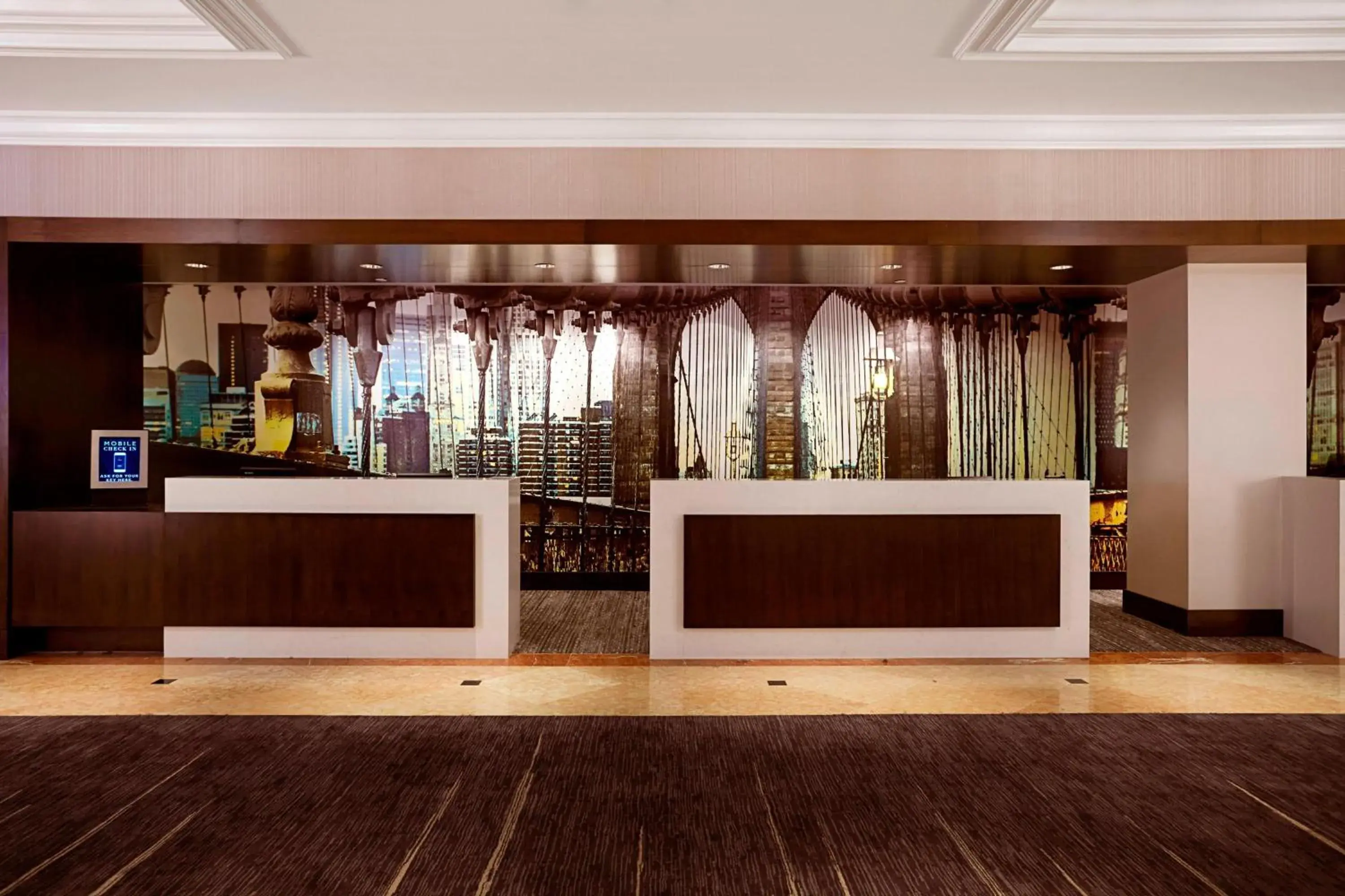 Lobby or reception in New York Marriott at the Brooklyn Bridge Lobby or reception in New York Marriott at the Brooklyn Bridge